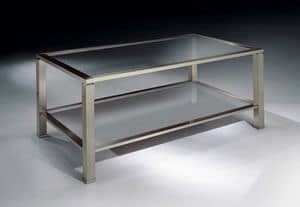 MADISON 3270, Rectangular coffee table in nickel, glass top, for living rooms