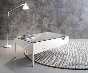 Medea rectangular coffee table, Metalllo rectangular table with glass top