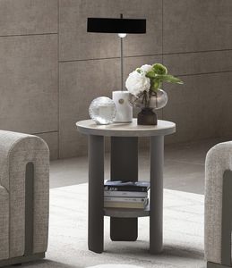 PERLA side table, Side table with round top in Travertino ceramic