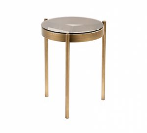 Piccadilly side table, Side table, in bronzed metal, with round glass top