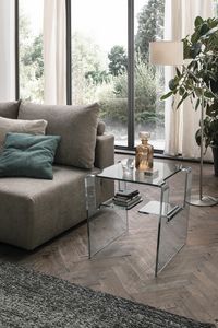 PROTEO TLC11, Glass coffee table, with shelves