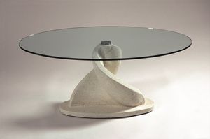Shell, Oval coffee table with glass top