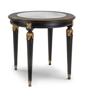 Side table 4974, Side table in black lacquered wood, with round marble or mirror top