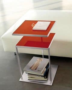 Square, Table with two tops made of glass, swivel top available