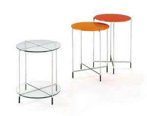 Twin, Set of coffee tables with glass top and stainless steel structure