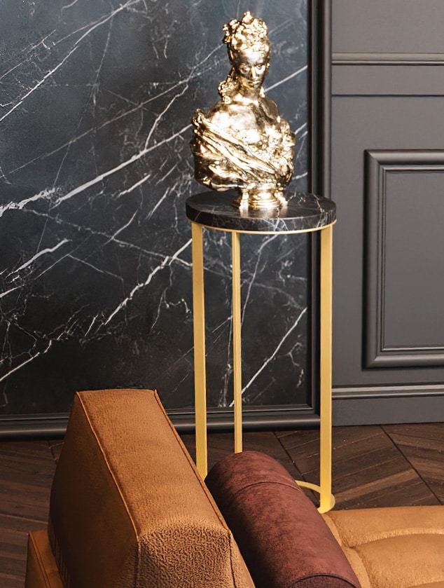 Uniqo side table, High side table, with round marble top