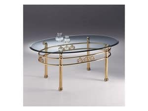 VIVALDI 1060, Oval coffee table in metal, transparent glass top