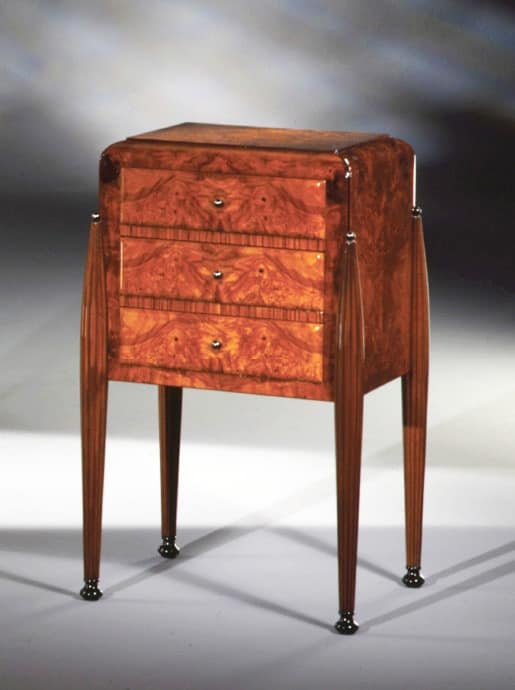 Art Déco Art.534 cabinet 3 drawers, Satin cabinet with 3 drawers, in ash burl