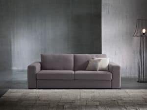 Argo, Sofa bed with modern lines, covered in fabric or leather