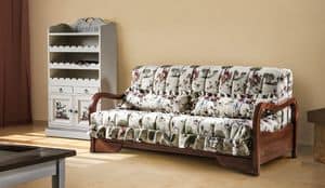Granada, Rustic style sofa bed in beech, removable fabric