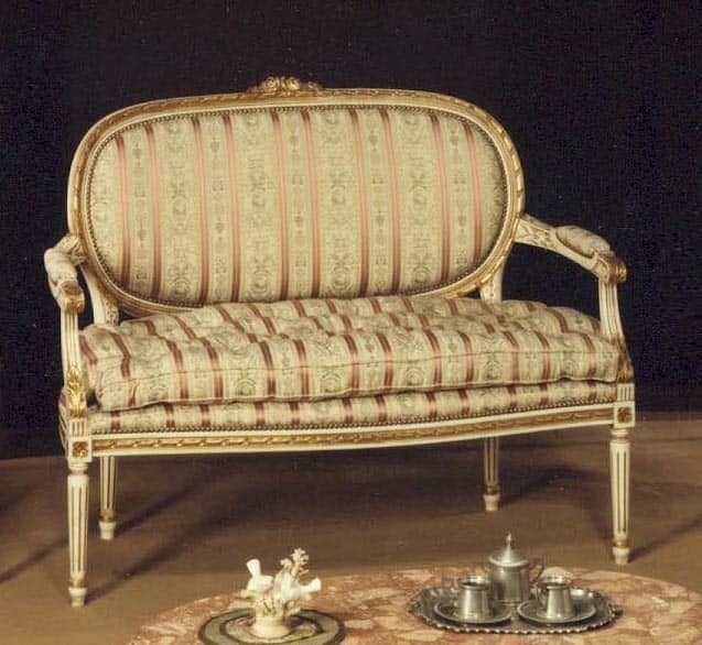 130 SOFA, 2-seater sofa, solid wood, with gold leaf decorations