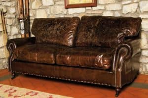 Art. VP 81/3, 3-seat sofa in distressed leather, country style