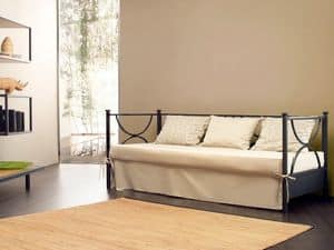 Duetto Sofa, Linear metal sofa, back with upholstered cushions