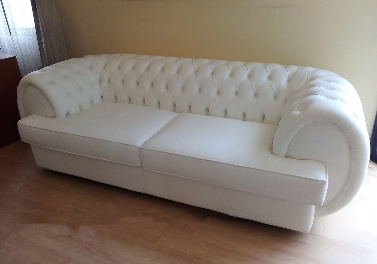 Tufted Sofa In White Leather Idfdesign