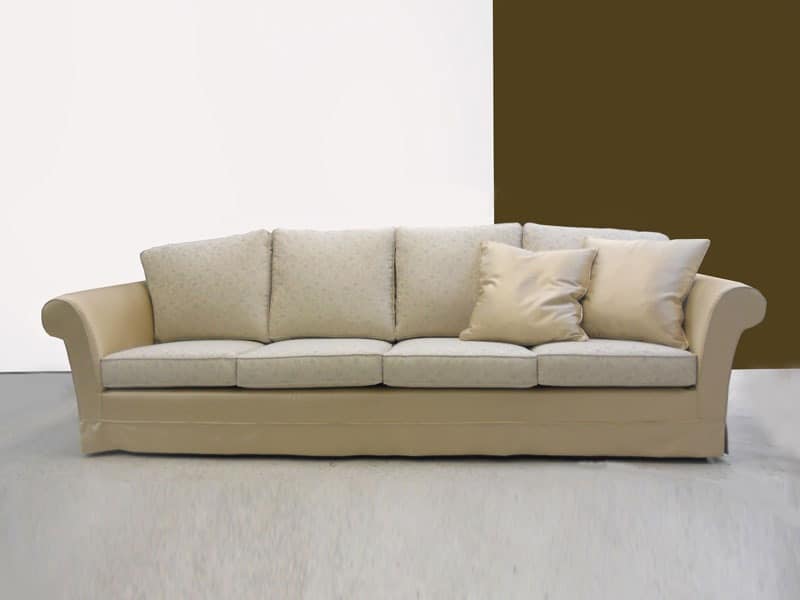Lord with traditional back, Modern sofa with wooden structure, beech feet