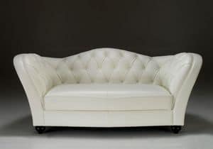 Morgan, Sofa covered in leather or microfibre, pleated backrest