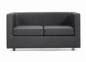 Quadra 2 3 PL, Wooden sofa covered in leather, various colors, for offices