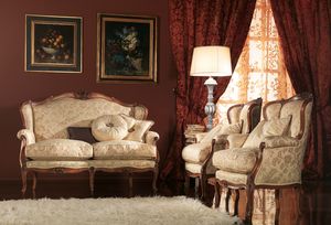 Renoir sofa, Classic sofa, with hand carved wooden structure