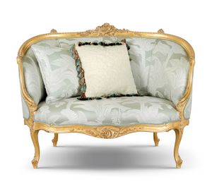 Sofa 25-1064, 2-seater sofa with carved wooden structure