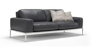 Chic, Leather sofa with visible seams, steel base