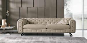 INGRID, 3 seater sofa, quilted, leather Chesterfield