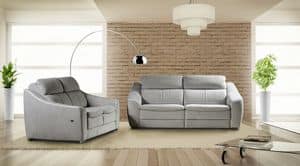 Morena, Leather sofa with reclining backrest and footrest