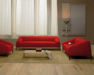 Sebastian sofa, Design sofa with wooden legs, upholstered in fabric