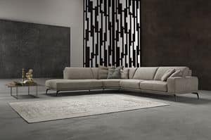 Tivoli corner, Corner sofa with steel base, removable, in leather