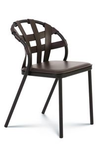 Kelly, Stackable chair with back in woven leather