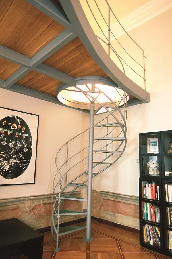 Iron Spiral Staircase With Wooden Loft, Spiral Staircase Bookcase