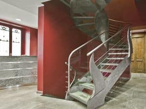 BE.10, Spiral staircase with treads made of steel and transparent glass