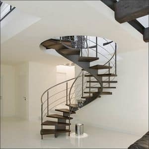 BC.03, Stair with helicoidal structure made of steel, treads made of weng wood