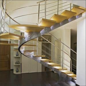 BE.04, Steel spiral staircase with lighted treads