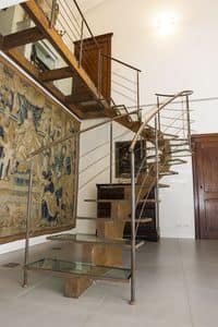 BG.10, Helicoidal staircase with steel railing and treads made of wooden and glass