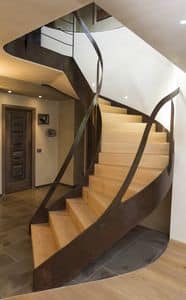 BE.06, Staircase with steel railing and stairs made of oak