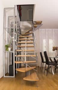 BG.09, Staircase in brushed iron with glass bookcase