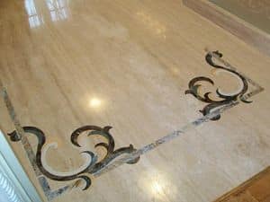 Floor 003, Navona Travertine stone flooring, with marble inlay