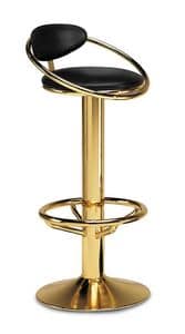 Art.130/Swivel, Barstool whit golden steel frame, round upholstered seat, covered with leather, for contract environments