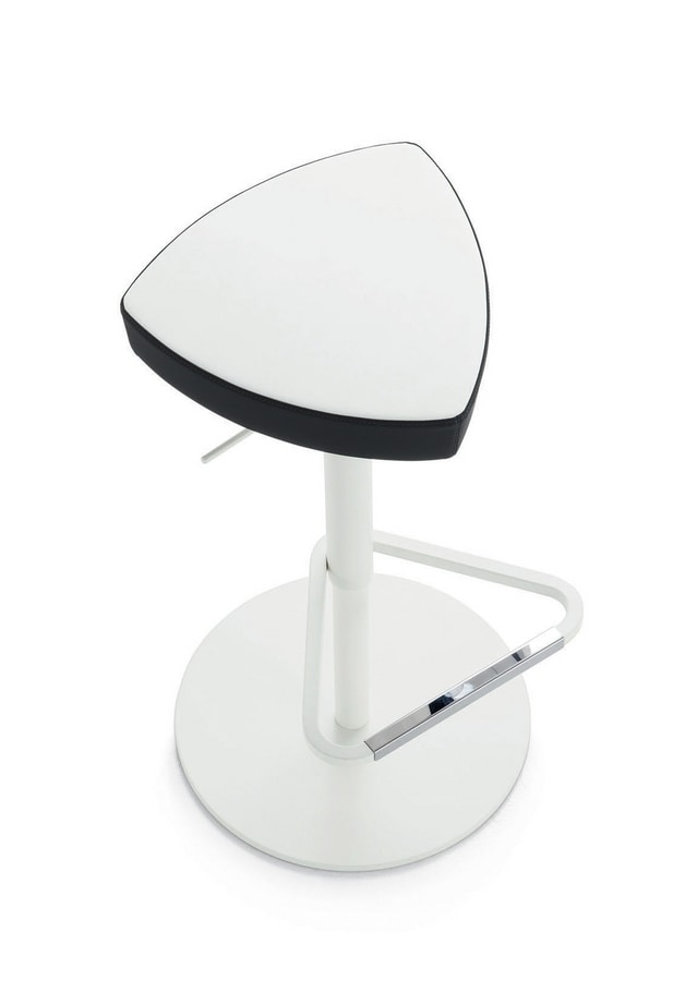 Kensho Stool, Upholstered stool made of steel, triangular shape