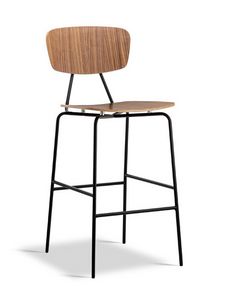 Flame SG, Metal stool with seat and back in walnut veneered wood