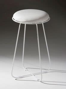 Snello padded, White stool with upholstered seat, leather covering