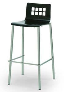044Q SG, Metal barstool, seat in beech, perforated back