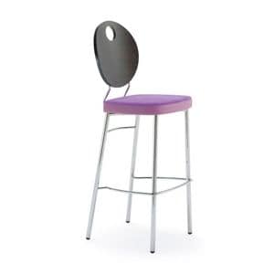 1553, Contemporary barstool in metal, back in beech drilled