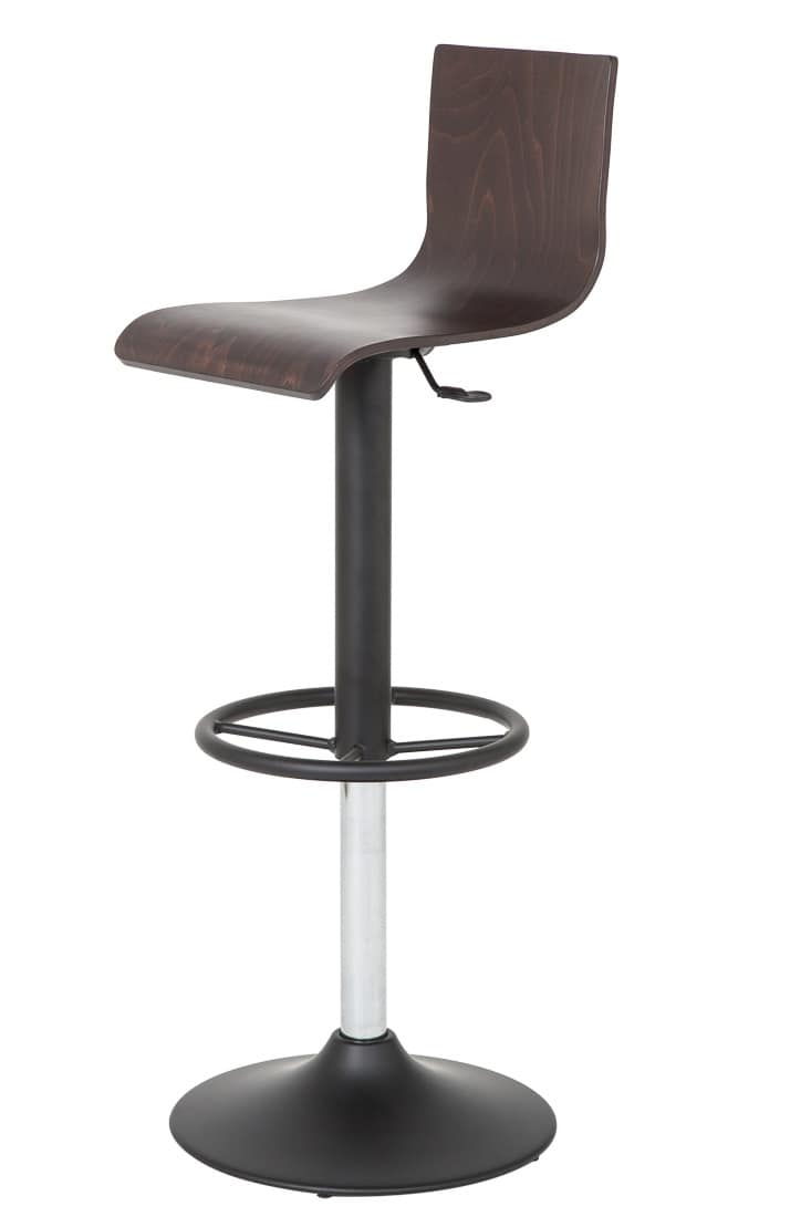Art.Lory/Reg, Steel barstool with round base, seat and back in wood, swivel gas lift, for contract use