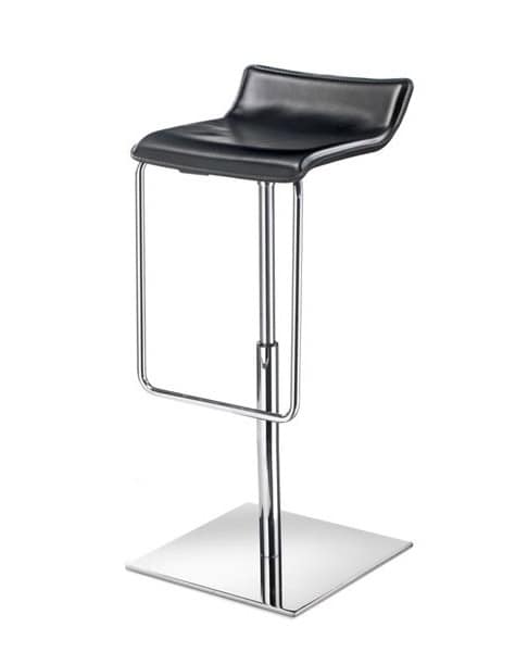 Asolo, Minimal barstool with metal base, leather seat