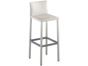 Milano 75, High stool in aluminum, seat and back covered