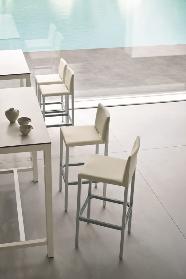 Milano 75, High stool in aluminum, seat and back covered