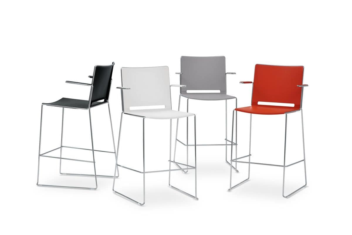 Multi stool with armrests, Stackable stool with armrests, slide base, for bars