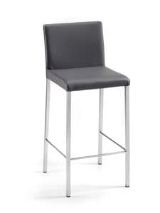 Treviso high stool, Chrome metal stool with leather covering suited for kitchens and bars