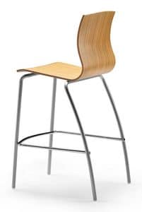 WEBWOOD 353 H, High stool with metal base, wooden shell